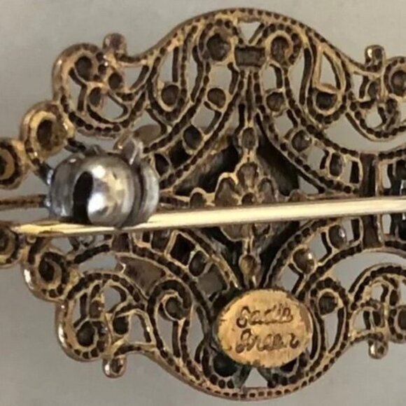 SADIE GREEN Signed Filigree Rectangle Crystal Brooch Pin Vintage - Picture 12 of 15